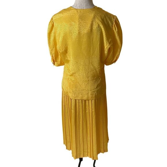 Andrea Gayle Vintage Womens Skirt Set Size 10 Pleated Yellow Polka Dot - Picture 3 of 11